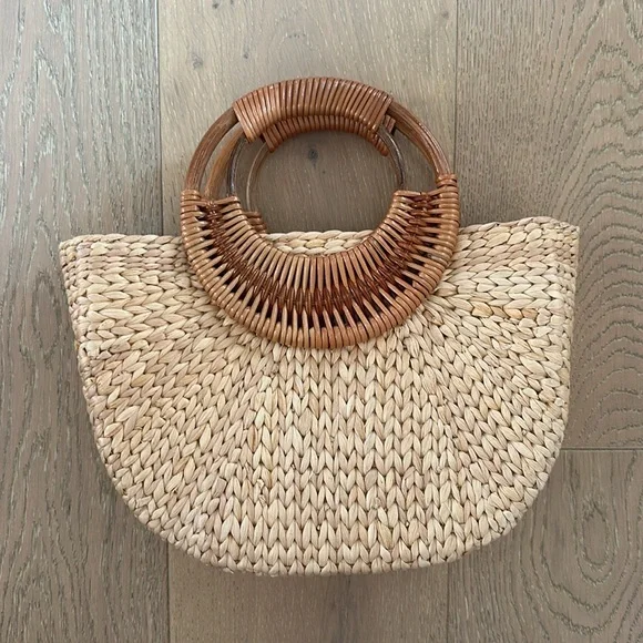 Top Handle Woven Straw Summer Tote Bag - Picture 3 of 11